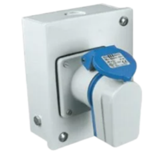 Panel Mounting Socket Outlet Angled IP67, 4 Pin, 63Amp